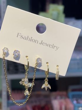 Stainless Ziricon Stone Earring Stack Set